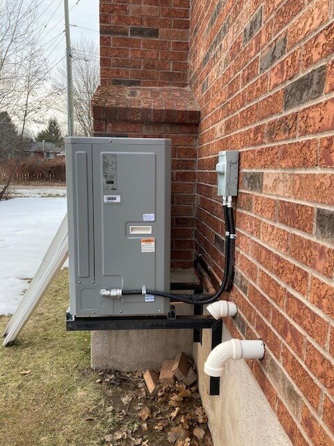 Heat pump installed, side view